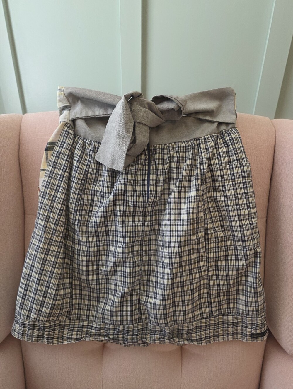 Anthropologie Preloved Handcut Medium Summer Yellow Plaid Midi Skirt - Picture 3 of 5